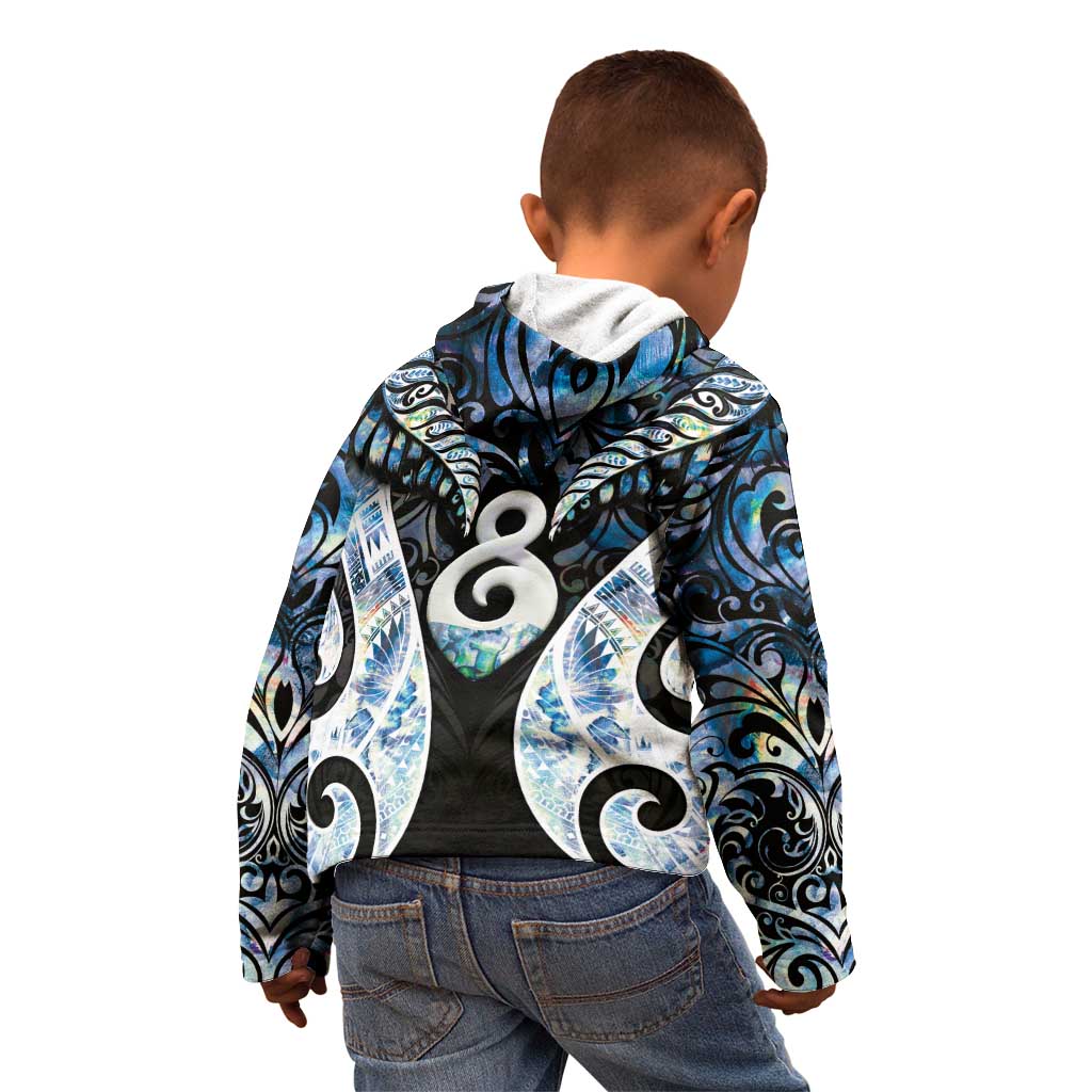 New Zealand Aotearoa Kid Hoodie Pikorua Single Twist Green Paua Shell