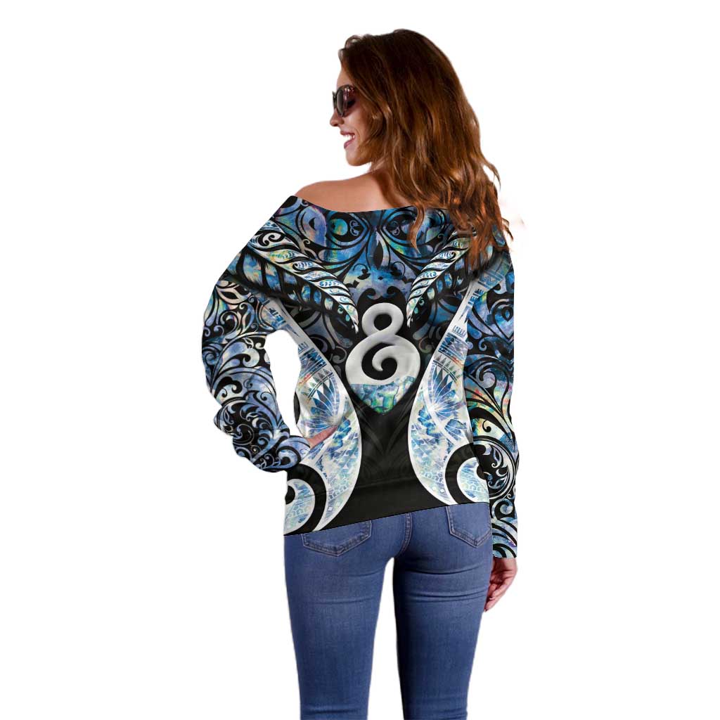 New Zealand Aotearoa Off Shoulder Sweater Pikorua Single Twist Green Paua Shell