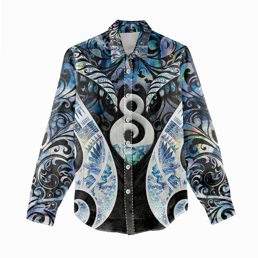 New Zealand Aotearoa Women Casual Shirt Pikorua Single Twist Green Paua Shell