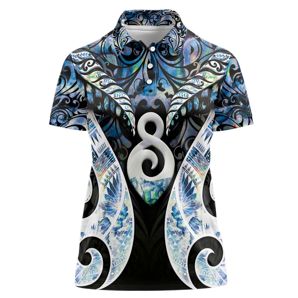 New Zealand Aotearoa Women Polo Shirt Pikorua Single Twist Green Paua Shell