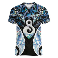 New Zealand Aotearoa Women V-Neck T-Shirt Pikorua Single Twist Green Paua Shell DT05 Female Green - Polynesian Pride