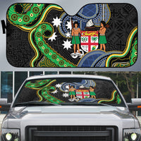 South Sea Islanders And Fiji Auto Sun Shade Fijian Coat Of Arms And Southern Cross DT05 Black - Polynesian Pride
