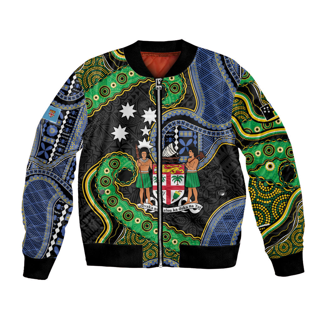 South Sea Islanders And Fiji Bomber Jacket Fijian Coat Of Arms And Southern Cross DT05 Unisex Black - Polynesian Pride