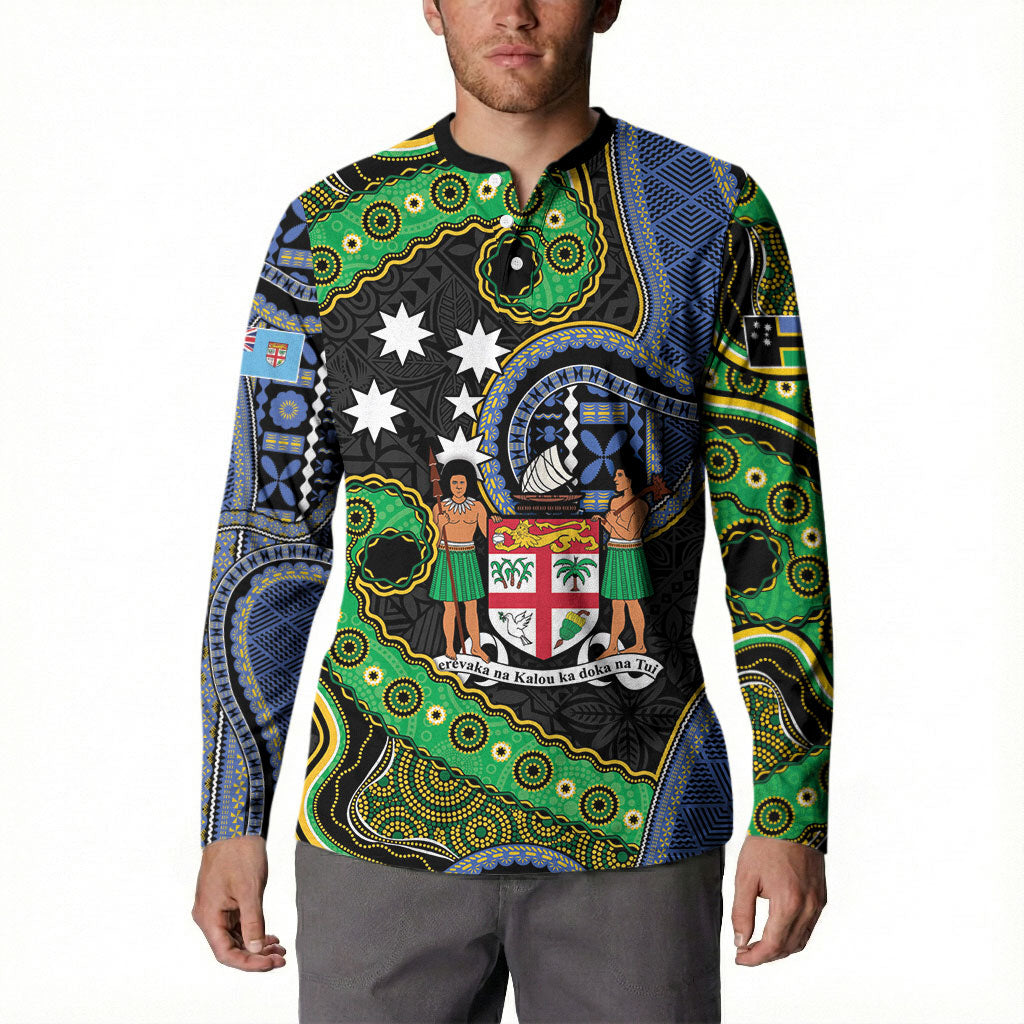 South Sea Islanders And Fiji Button Sweatshirt Fijian Coat Of Arms And Southern Cross DT05 - Polynesian Pride