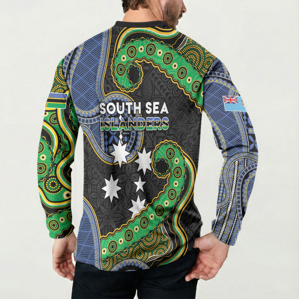 South Sea Islanders And Fiji Button Sweatshirt Fijian Coat Of Arms And Southern Cross DT05 - Polynesian Pride