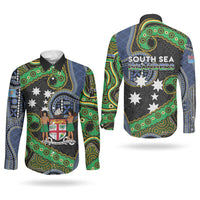 South Sea Islanders And Fiji Couples Matching Mermaid Dress and Long Sleeve Button Shirt Fijian Coat Of Arms And Southern Cross DT05 - Polynesian Pride
