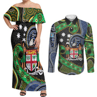 South Sea Islanders And Fiji Couples Matching Off Shoulder Maxi Dress and Long Sleeve Button Shirt Fijian Coat Of Arms And Southern Cross DT05 Black - Polynesian Pride