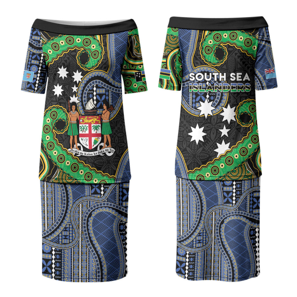 South Sea Islanders And Fiji Couples Matching Puletasi and Hawaiian Shirt Fijian Coat Of Arms And Southern Cross DT05 - Polynesian Pride