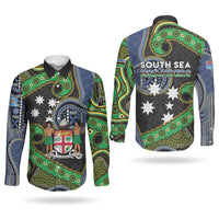 South Sea Islanders And Fiji Couples Matching Short Sleeve Bodycon Dress and Long Sleeve Button Shirt Fijian Coat Of Arms And Southern Cross DT05 - Polynesian Pride