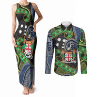 South Sea Islanders And Fiji Couples Matching Tank Maxi Dress and Long Sleeve Button Shirt Fijian Coat Of Arms And Southern Cross DT05 Black - Polynesian Pride