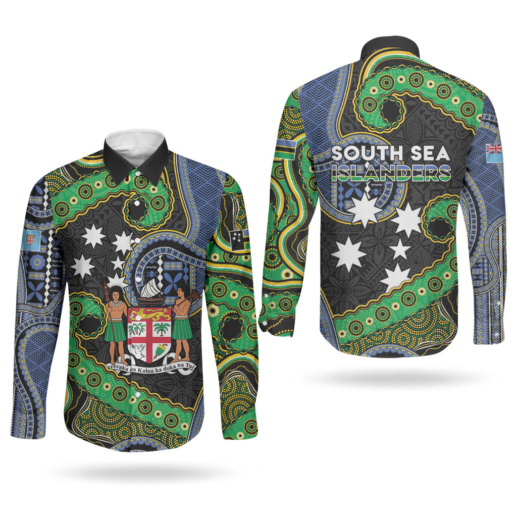 South Sea Islanders And Fiji Couples Matching Tank Maxi Dress and Long Sleeve Button Shirt Fijian Coat Of Arms And Southern Cross DT05 - Polynesian Pride