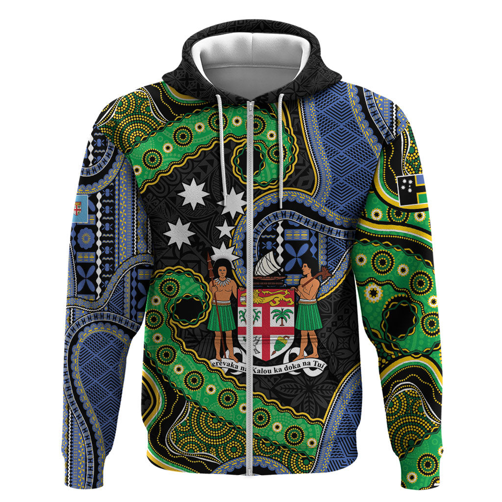 South Sea Islanders And Fiji Hoodie Fijian Coat Of Arms And Southern Cross DT05 Zip Hoodie Black - Polynesian Pride