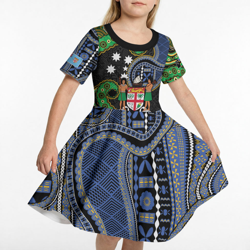South Sea Islanders And Fiji Kid Short Sleeve Dress Fijian Coat Of Arms And Southern Cross DT05 - Polynesian Pride