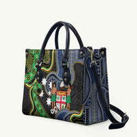 South Sea Islanders And Fiji Leather Bag Fijian Coat Of Arms And Southern Cross DT05 Black - Polynesian Pride