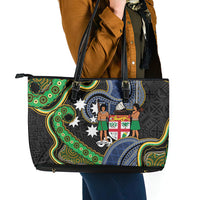South Sea Islanders And Fiji Leather Tote Bag Fijian Coat Of Arms And Southern Cross DT05 - Polynesian Pride