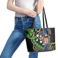 South Sea Islanders And Fiji Leather Tote Bag Fijian Coat Of Arms And Southern Cross DT05 - Polynesian Pride