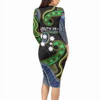 South Sea Islanders And Fiji Long Sleeve Bodycon Dress Fijian Coat Of Arms And Southern Cross DT05 - Polynesian Pride