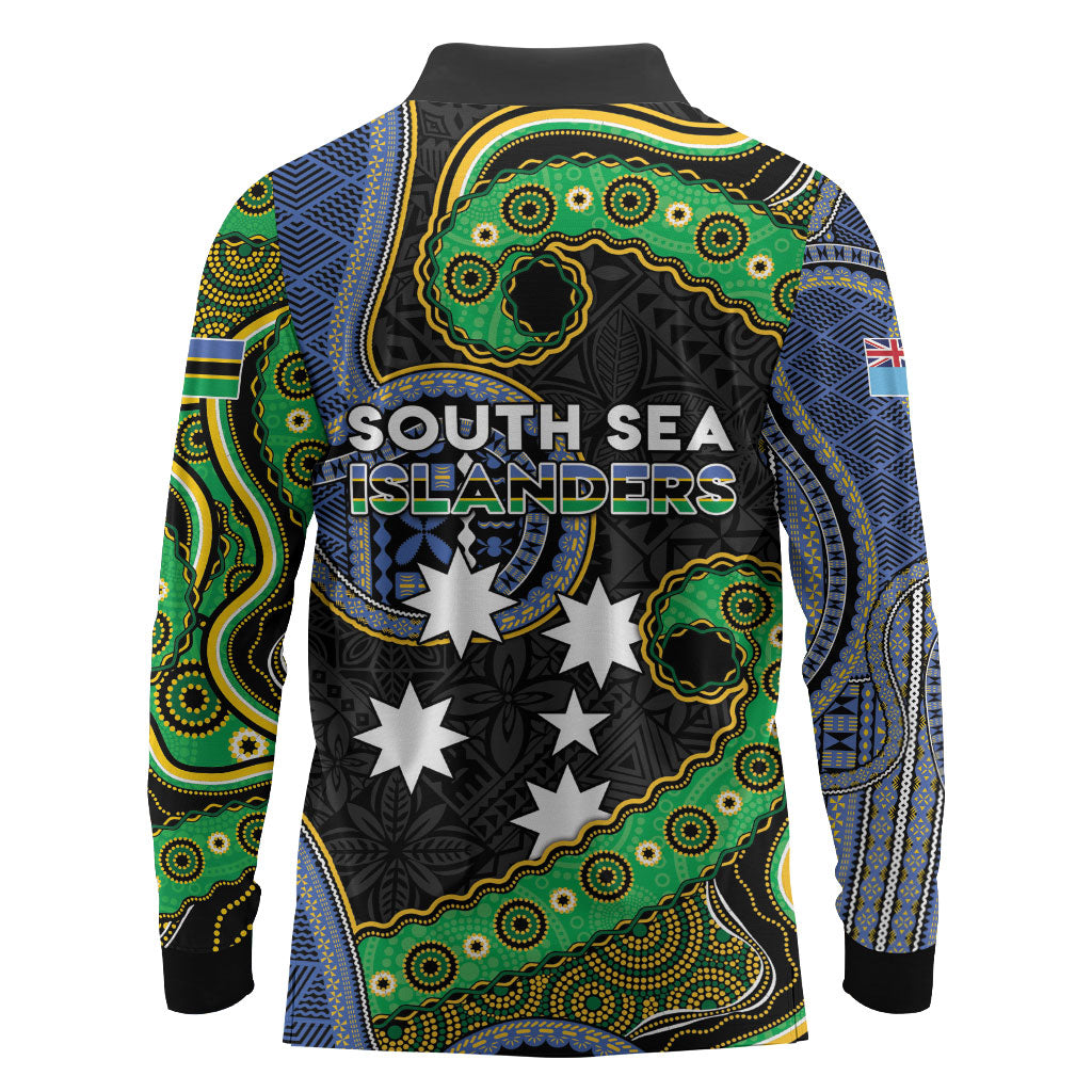 South Sea Islanders And Fiji Long Sleeve Polo Shirt Fijian Coat Of Arms And Southern Cross DT05 - Polynesian Pride