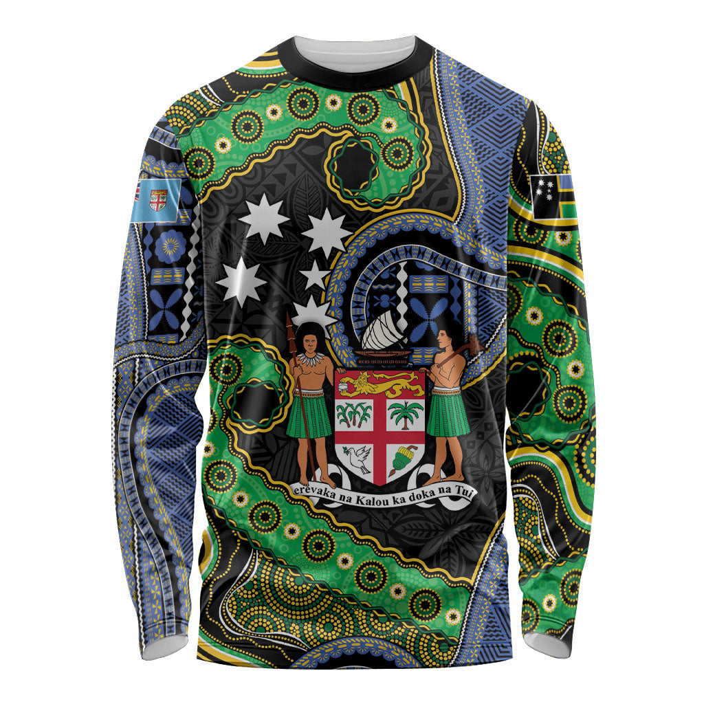 South Sea Islanders And Fiji Long Sleeve Shirt Fijian Coat Of Arms And Southern Cross DT05 Unisex Black - Polynesian Pride