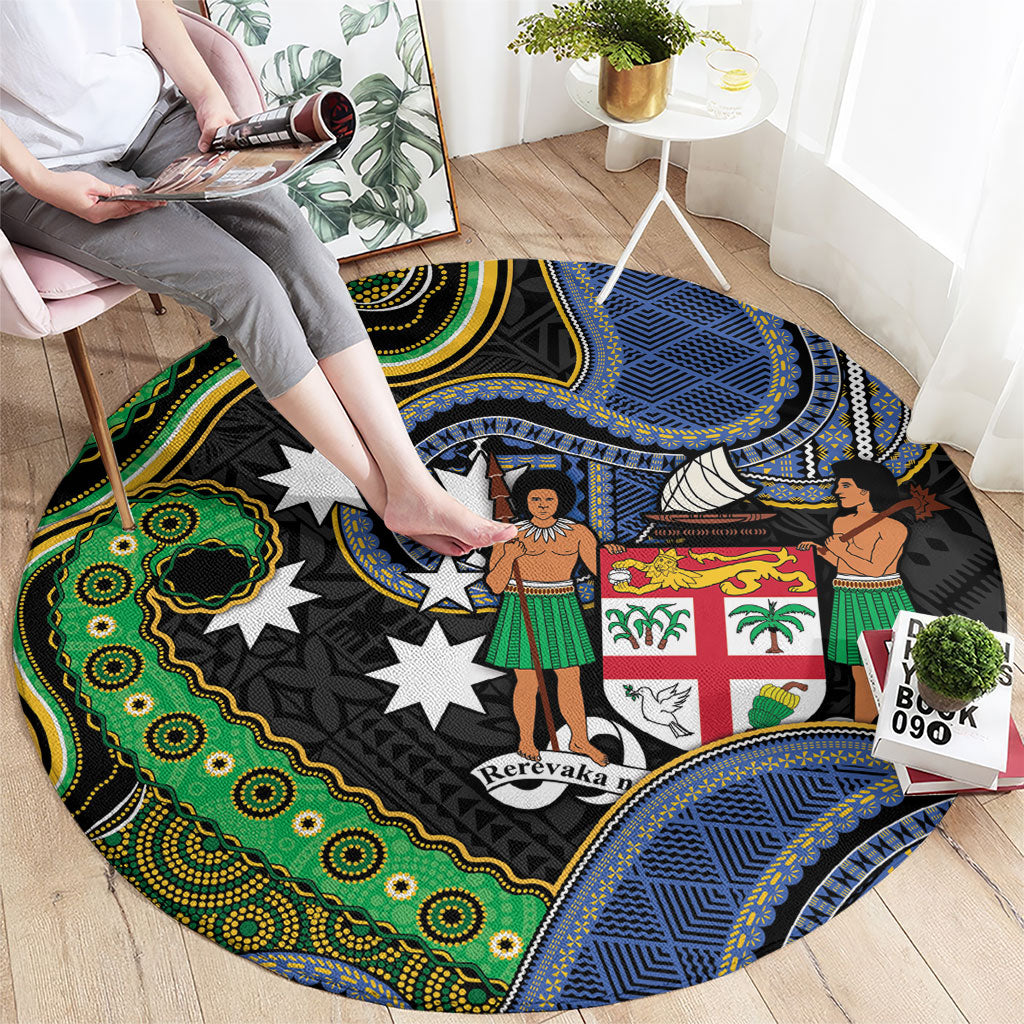 South Sea Islanders And Fiji Round Carpet Fijian Coat Of Arms And Southern Cross DT05 - Polynesian Pride