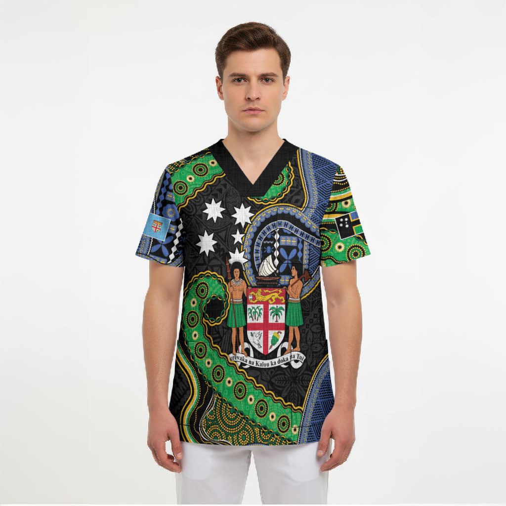 South Sea Islanders And Fiji Scrub Top Fijian Coat Of Arms And Southern Cross DT05 - Polynesian Pride