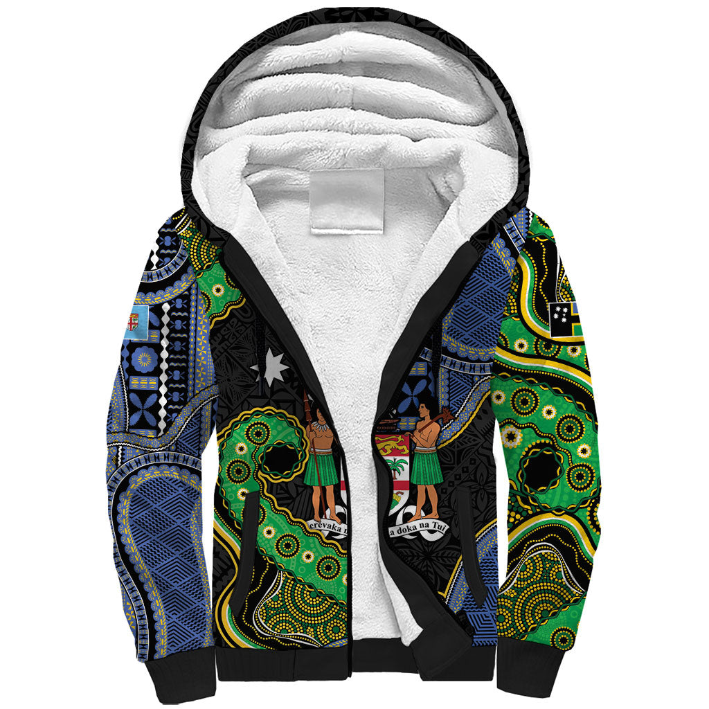 South Sea Islanders And Fiji Sherpa Hoodie Fijian Coat Of Arms And Southern Cross DT05 Unisex Black - Polynesian Pride