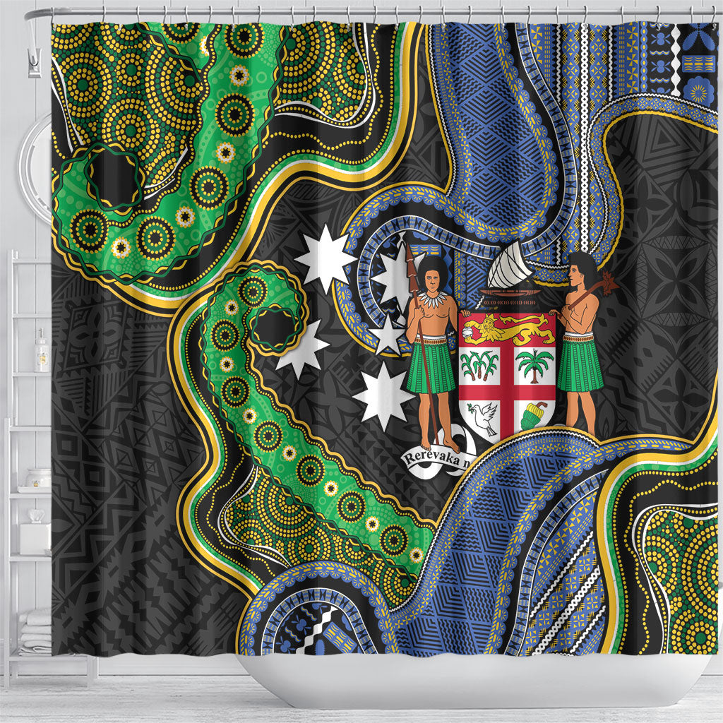 South Sea Islanders And Fiji Shower Curtain Fijian Coat Of Arms And Southern Cross DT05 - Polynesian Pride