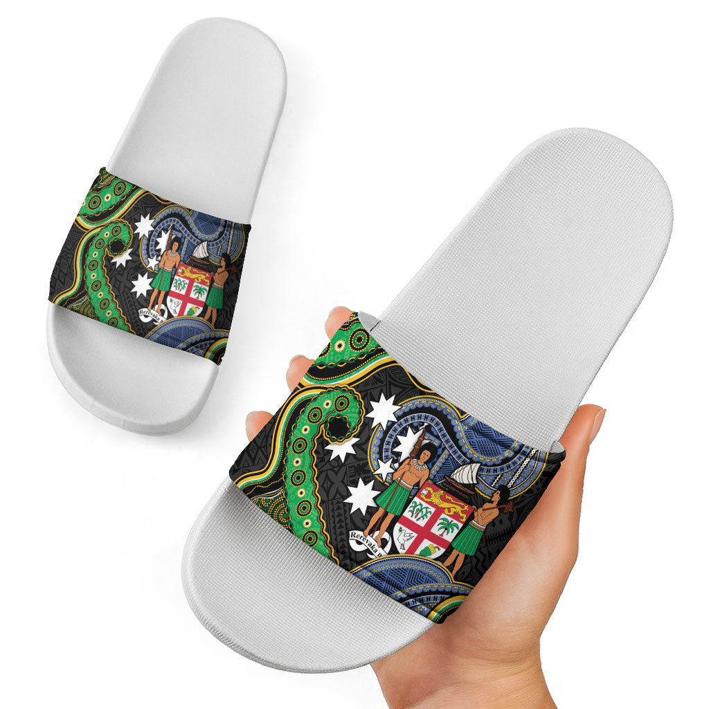 South Sea Islanders And Fiji Slide Sandals Fijian Coat Of Arms And Southern Cross DT05 - Polynesian Pride