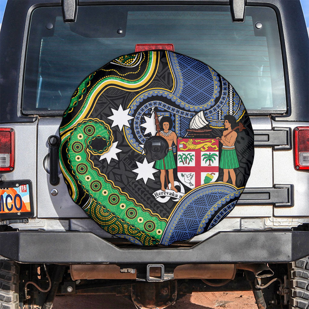 South Sea Islanders And Fiji Spare Tire Cover Fijian Coat Of Arms And Southern Cross DT05 Black - Polynesian Pride