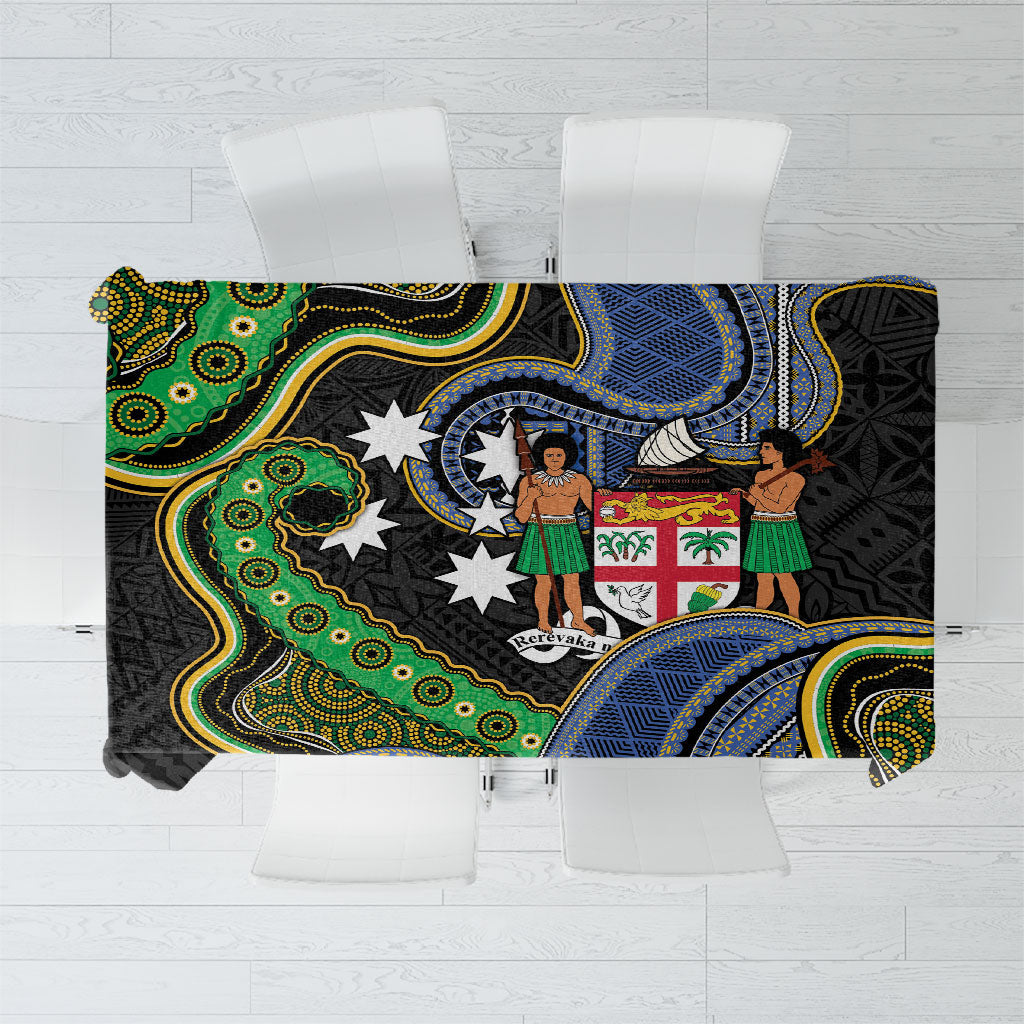 South Sea Islanders And Fiji Tablecloth Fijian Coat Of Arms And Southern Cross DT05 Black - Polynesian Pride