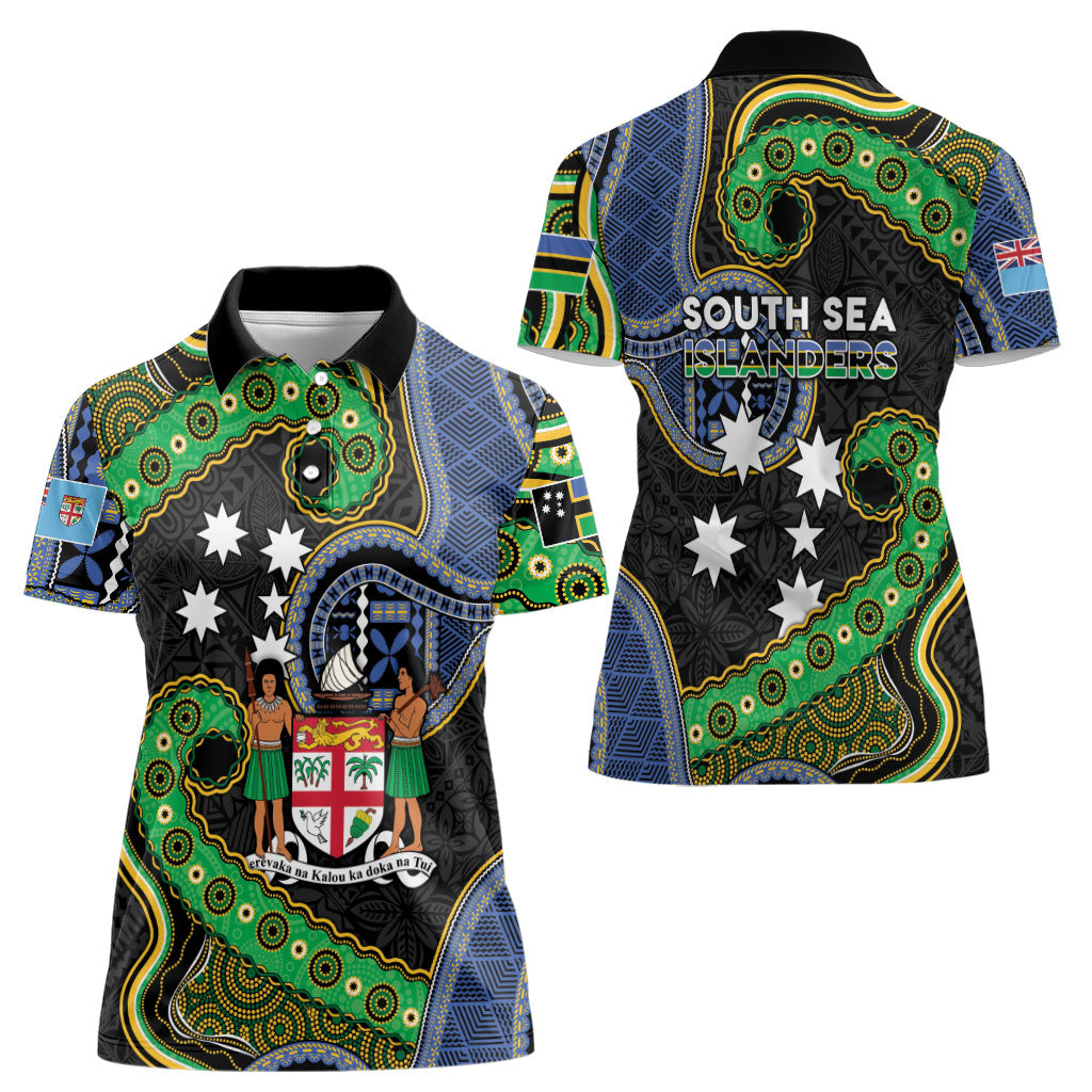 South Sea Islanders And Fiji Women Polo Shirt Fijian Coat Of Arms And Southern Cross DT05 - Polynesian Pride