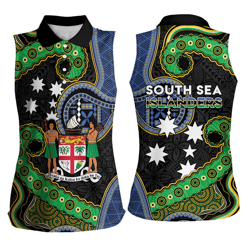 South Sea Islanders And Fiji Women Sleeveless Polo Shirt Fijian Coat Of Arms And Southern Cross DT05 - Polynesian Pride