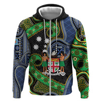 South Sea Islanders And Fiji Zip Hoodie Fijian Coat Of Arms And Southern Cross DT05 Zip Hoodie Black - Polynesian Pride