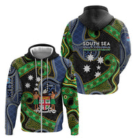 South Sea Islanders And Fiji Zip Hoodie Fijian Coat Of Arms And Southern Cross DT05 - Polynesian Pride