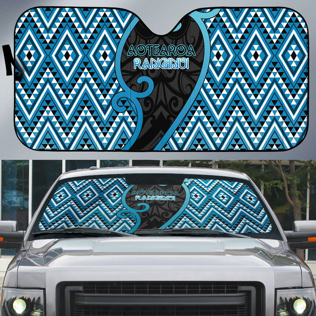 Aotearoa Atua Ranginui Auto Sun Shade Maori Sky Father Koru Patterns DT05 Blue - Polynesian Pride