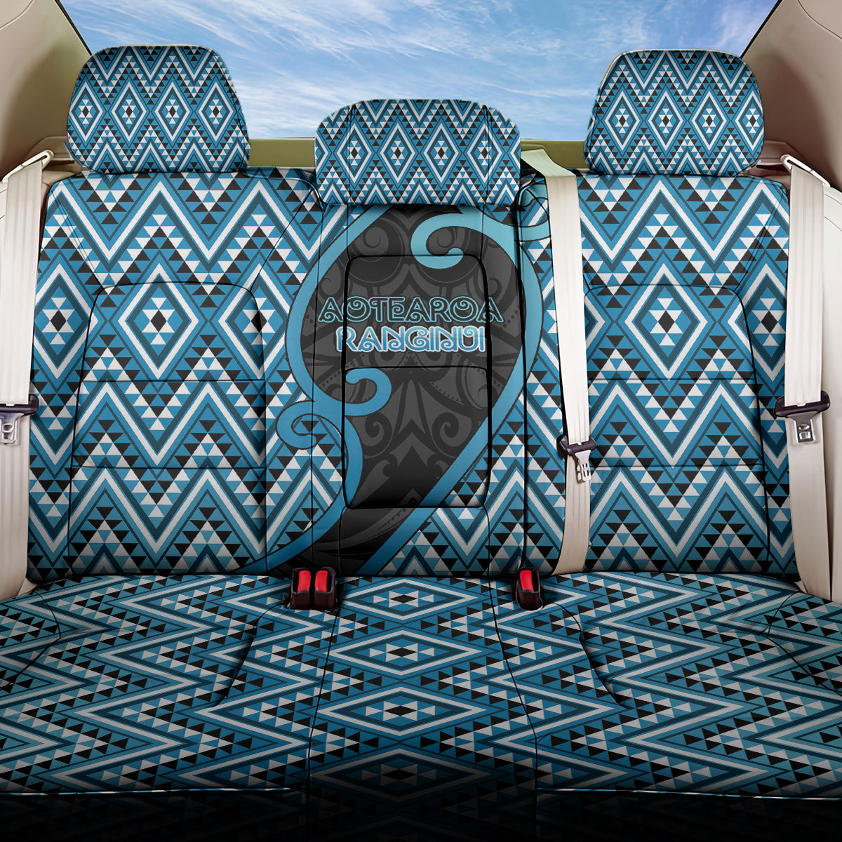 Aotearoa Atua Ranginui Back Car Seat Cover Maori Sky Father Koru Patterns DT05 One Size Blue - Polynesian Pride