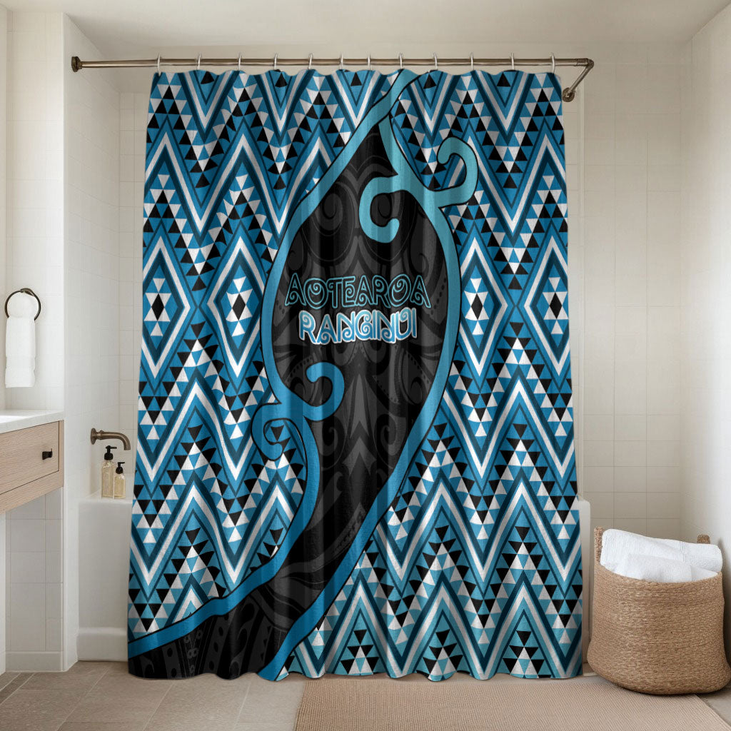 Aotearoa Atua Ranginui Bathroom Set Maori Sky Father Koru Patterns DT05 Shower Curtain Only Blue - Polynesian Pride