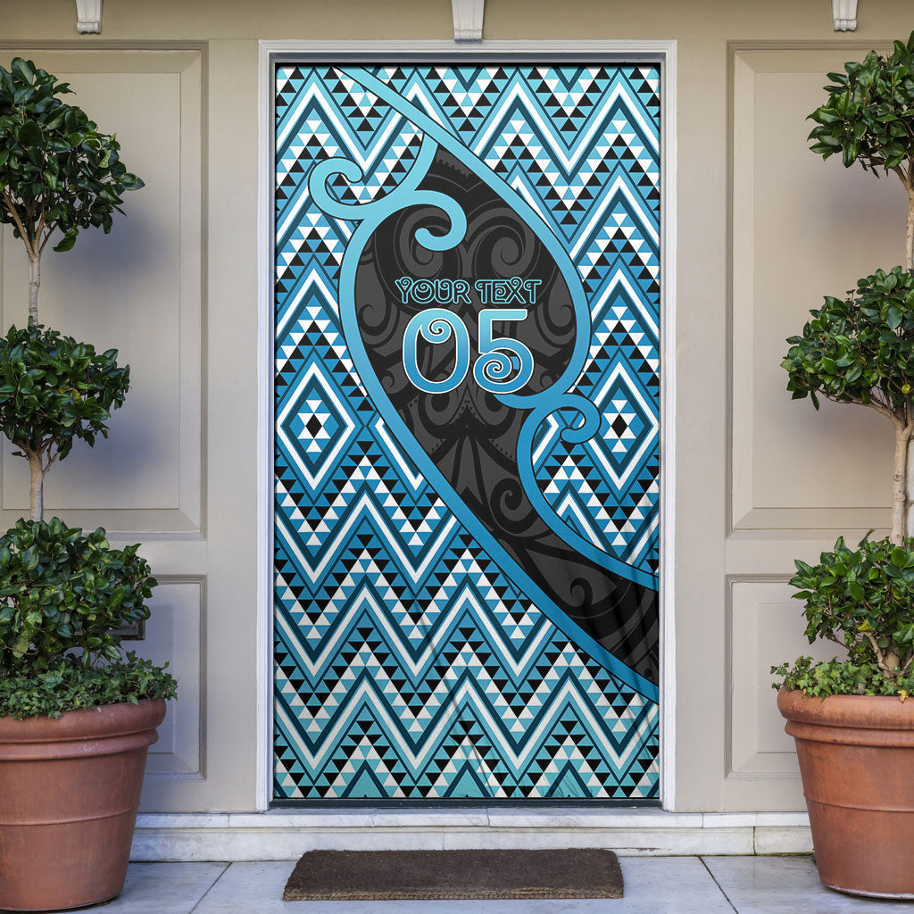 Custom Aotearoa Atua Ranginui Door Cover Maori Sky Father Koru Patterns DT05 Blue - Polynesian Pride