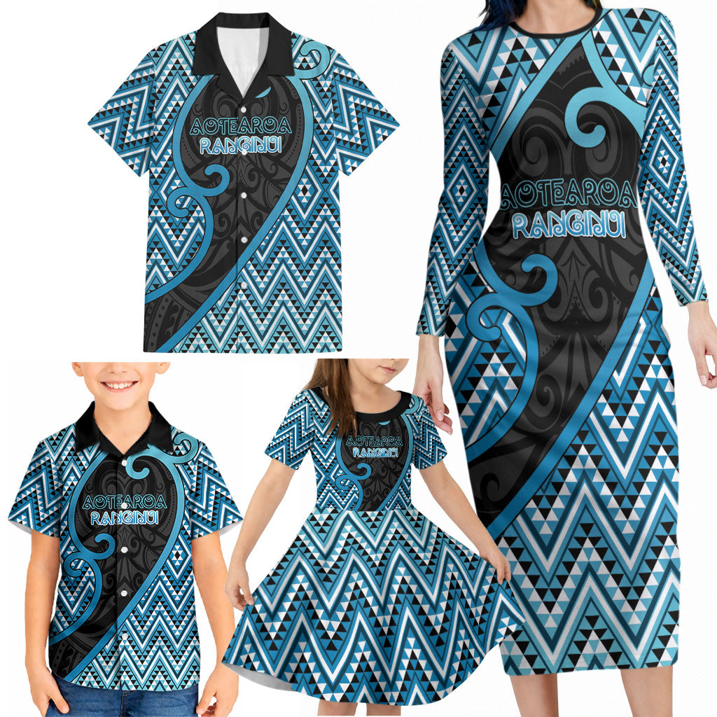 Custom Aotearoa Atua Ranginui Family Matching Long Sleeve Bodycon Dress and Hawaiian Shirt Maori Sky Father Koru Patterns