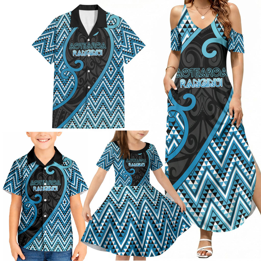Custom Aotearoa Atua Ranginui Family Matching Summer Maxi Dress and Hawaiian Shirt Maori Sky Father Koru Patterns