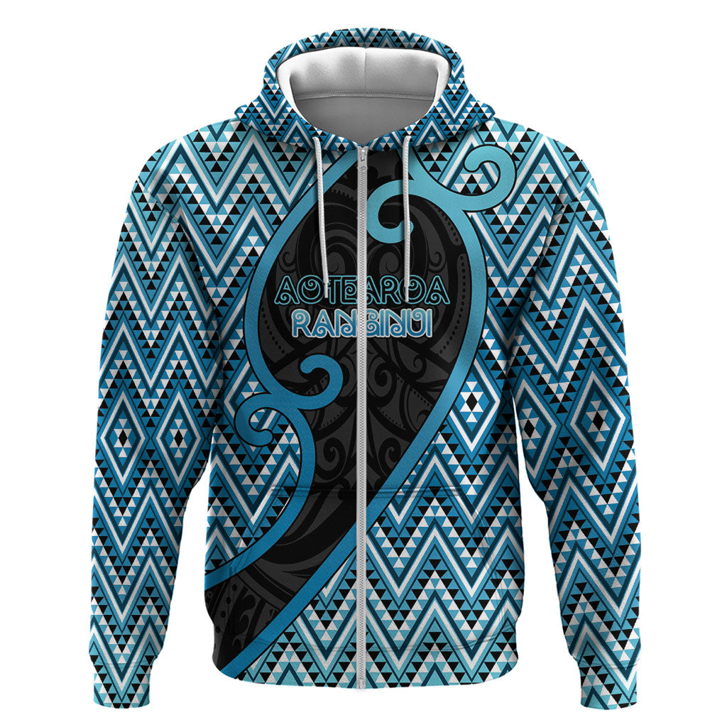 Custom Aotearoa Atua Ranginui Hoodie Maori Sky Father Koru Patterns DT05 Zip Hoodie Blue - Polynesian Pride