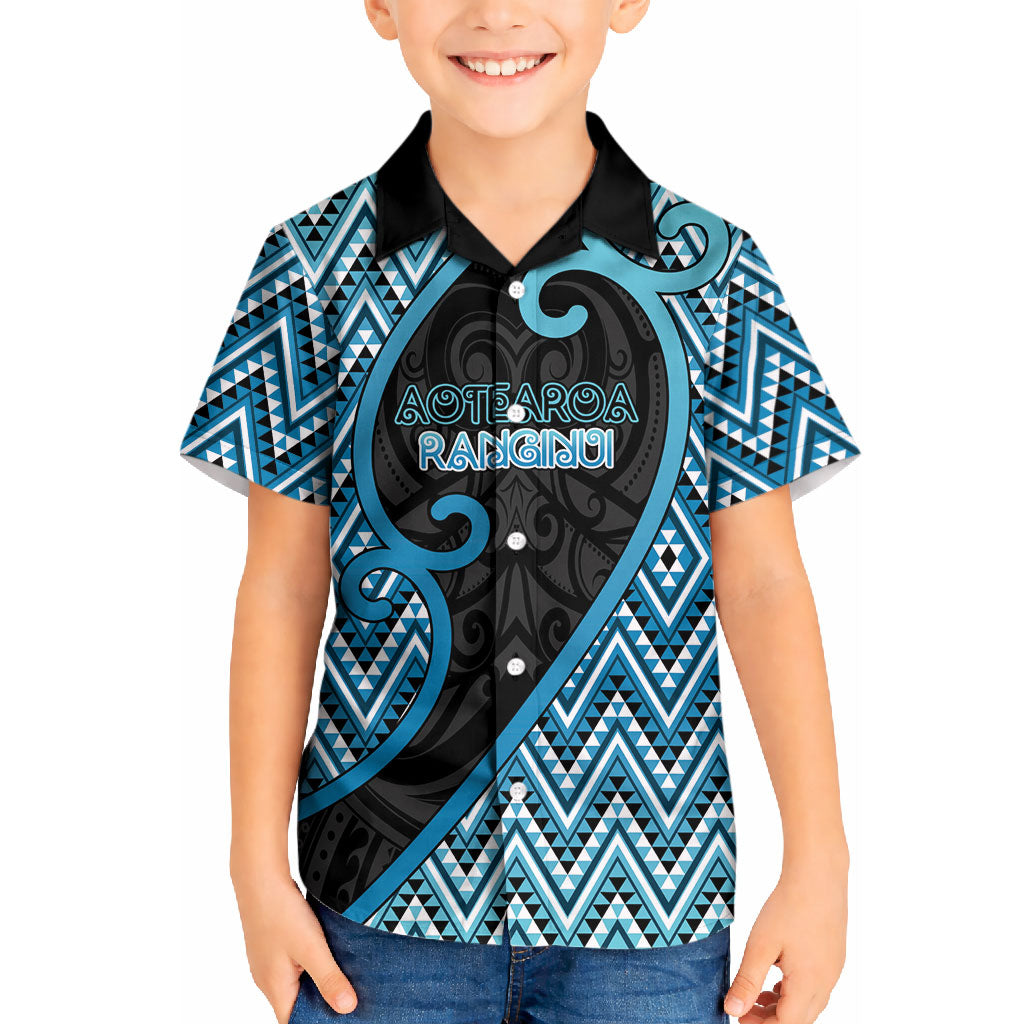 Custom Aotearoa Atua Ranginui Kid Hawaiian Shirt Maori Sky Father Koru Patterns DT05 Kid Blue - Polynesian Pride