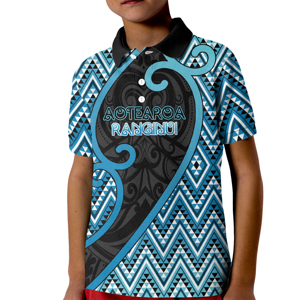 Custom Aotearoa Atua Ranginui Kid Polo Shirt Maori Sky Father Koru Patterns