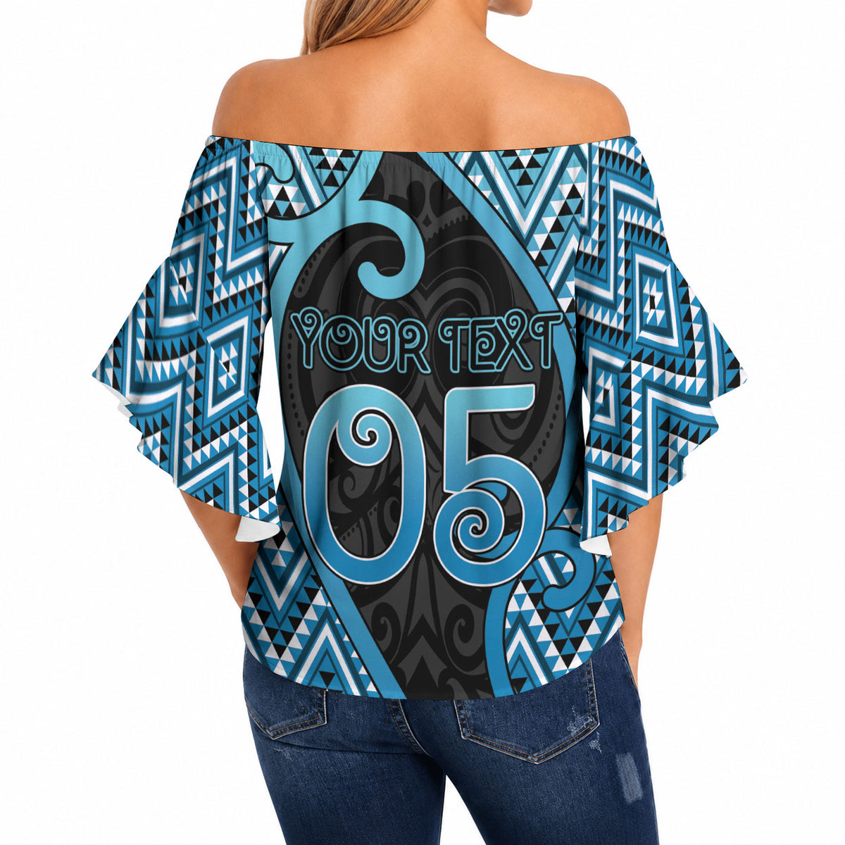 Custom Aotearoa Atua Ranginui Off Shoulder Wrap Waist Top Maori Sky Father Koru Patterns