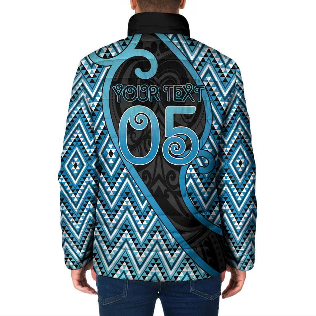 Custom Aotearoa Atua Ranginui Padded Jacket Maori Sky Father Koru Patterns