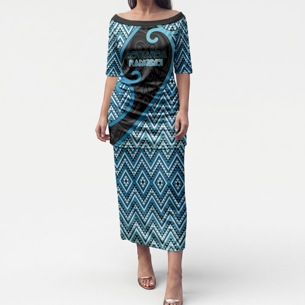 Custom Aotearoa Atua Ranginui Puletasi Maori Sky Father Koru Patterns DT05 Long Dress Blue - Polynesian Pride