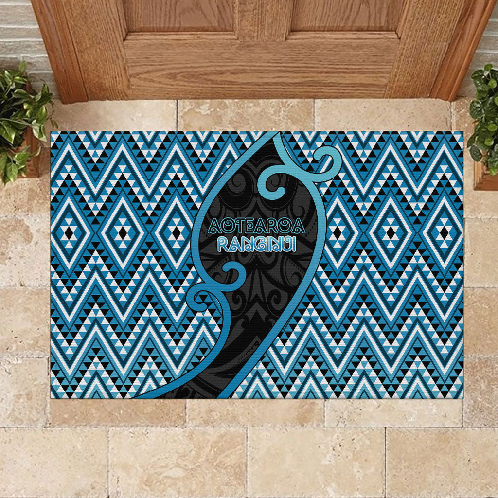 Aotearoa Atua Ranginui Rubber Doormat Maori Sky Father Koru Patterns DT05 Blue - Polynesian Pride