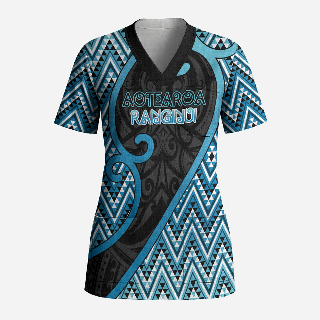 Custom Aotearoa Atua Ranginui Scrub Top Maori Sky Father Koru Patterns DT05 Adult Blue - Polynesian Pride