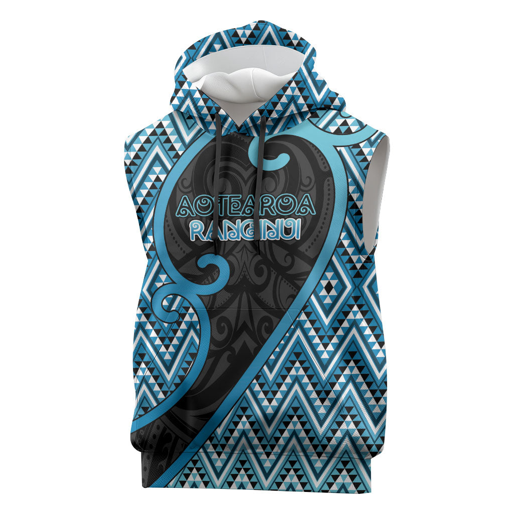 Custom Aotearoa Atua Ranginui Sleeveless Hoodie Maori Sky Father Koru Patterns DT05 Blue - Polynesian Pride