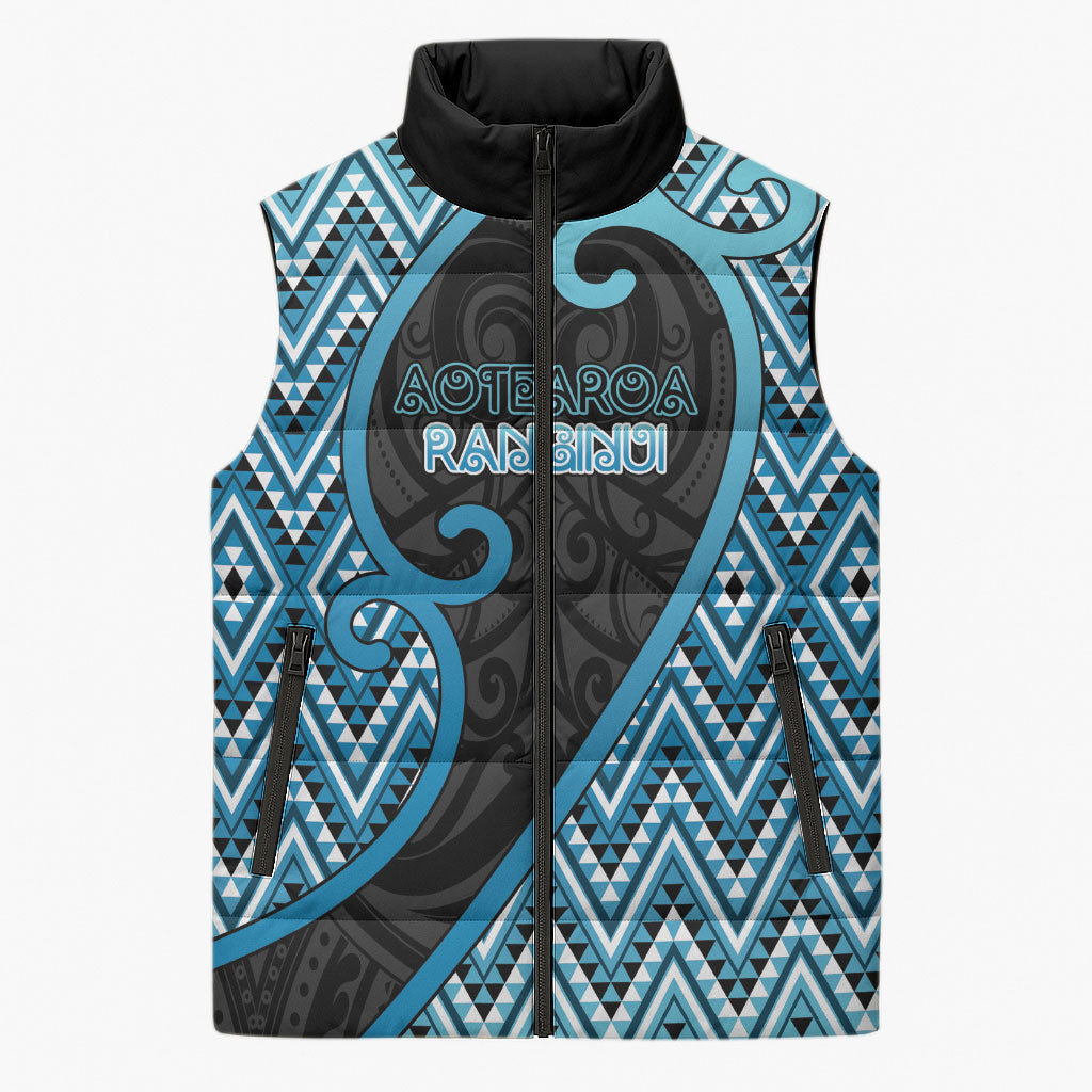 Custom Aotearoa Atua Ranginui Sleeveless Puffer Jacket Maori Sky Father Koru Patterns DT05 Unisex Blue - Polynesian Pride